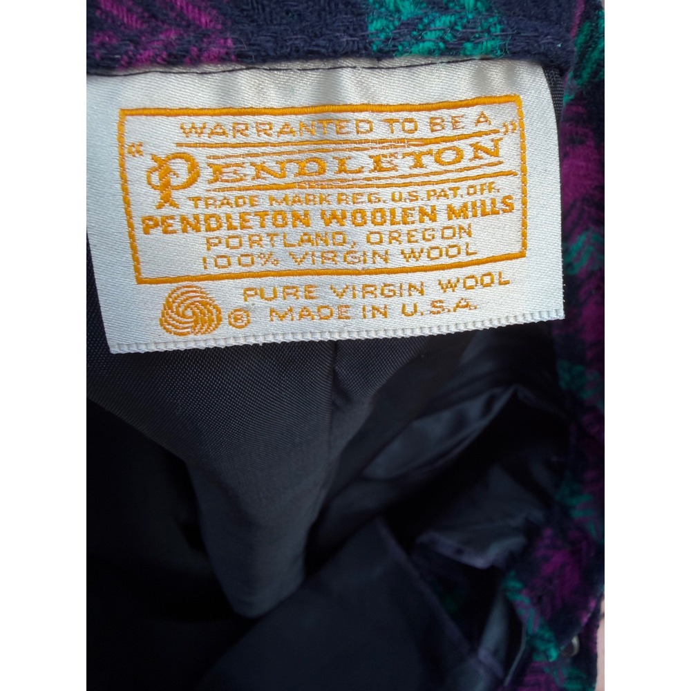 Pendleton Vintage 1980s Wool Plaid Skirt Suit Purple Green Workwear Size 14 - Picture 10 of 11